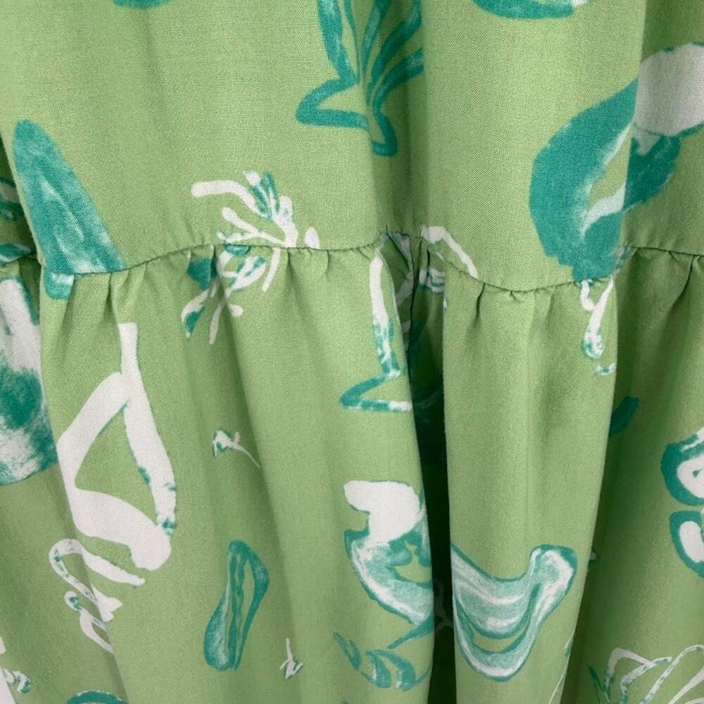 Vintage Sea Life Print Maxi Dress Women L Green Beach Coastal Flutter Sleeve - Picture 6 of 9